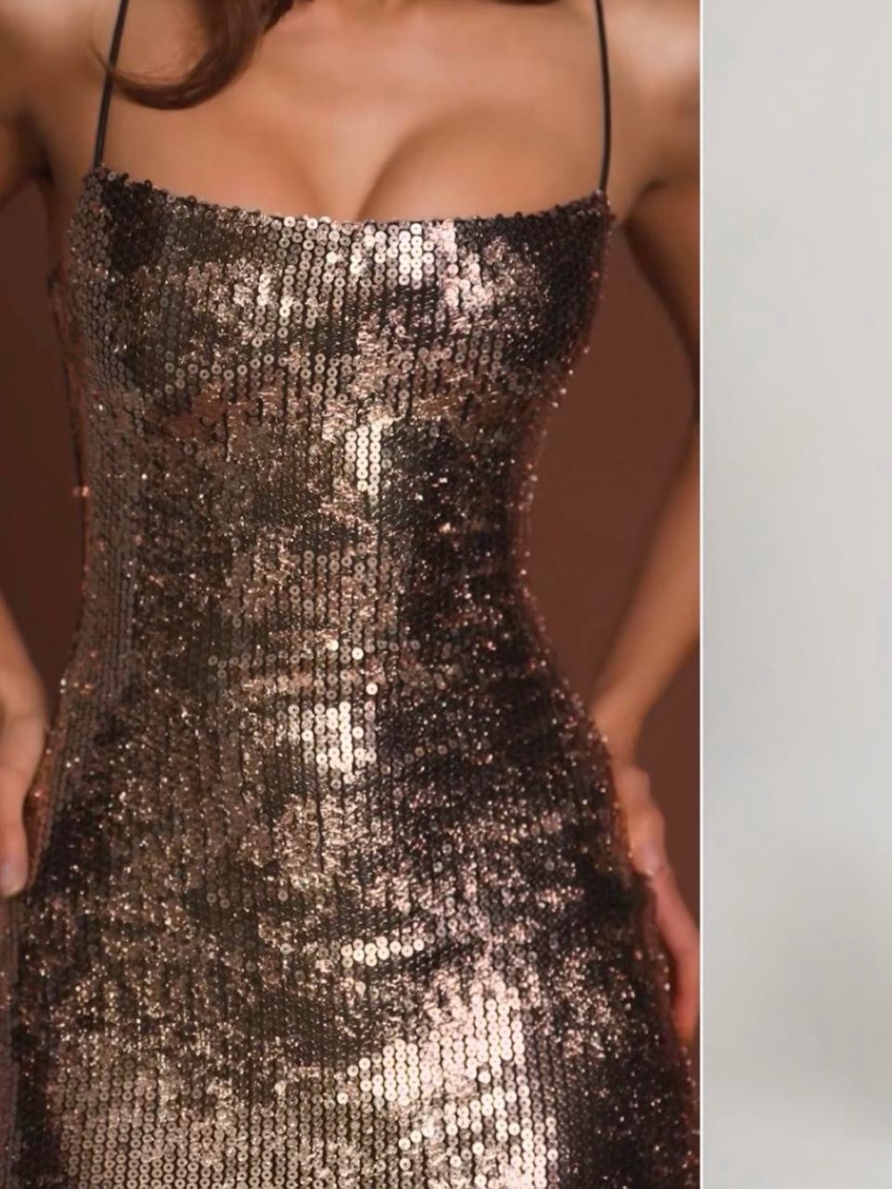 Oh Polly Bronze Sequin Strapless Bodycon Dress